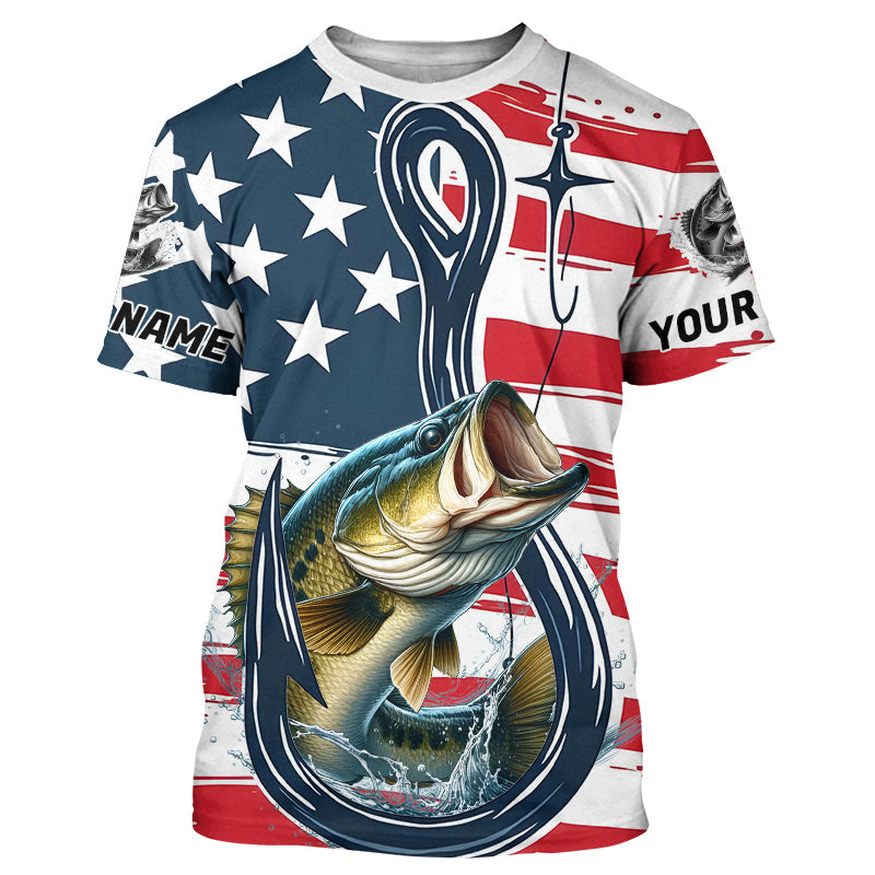 Us Flag Fish Hook Custom Patriotic Largemouth Bass Long Sleeve Fishing, Bass Fishing