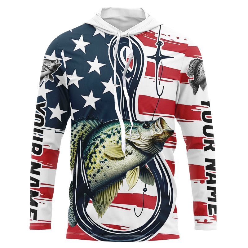 Us Flag Fish Hook Custom Patriotic Crappie Long Sleeve Fishing, Crappie Fishing