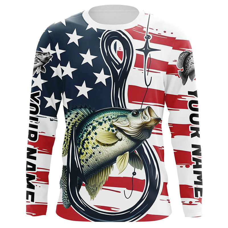 Us Flag Fish Hook Custom Patriotic Crappie Long Sleeve Fishing, Crappie Fishing
