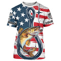 Us Flag Fish Hook Custom Patriotic Walleye Long Sleeve Fishing, Walleye Fishing