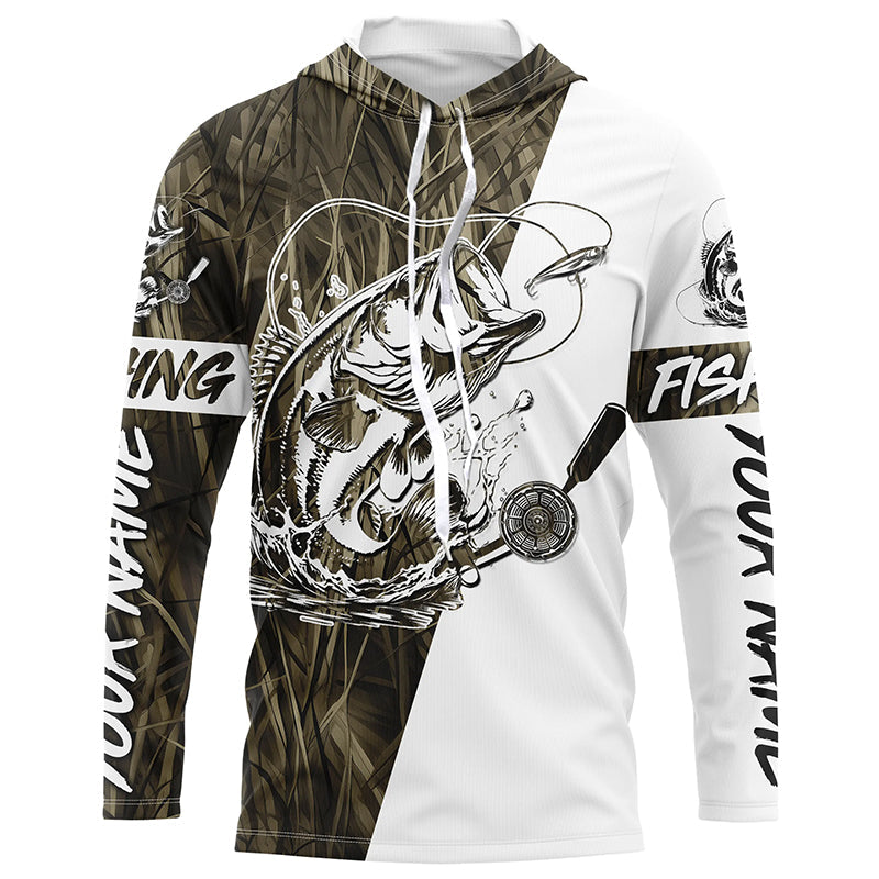Custom Bass Fishing Tattoo Grass Camo Long Sleeve Tournament Fishing, Bass Fishing