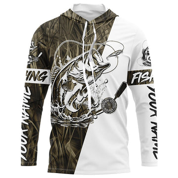 Custom Bass Fishing Tattoo Grass Camo Long Sleeve Tournament Fishing, Bass Fishing