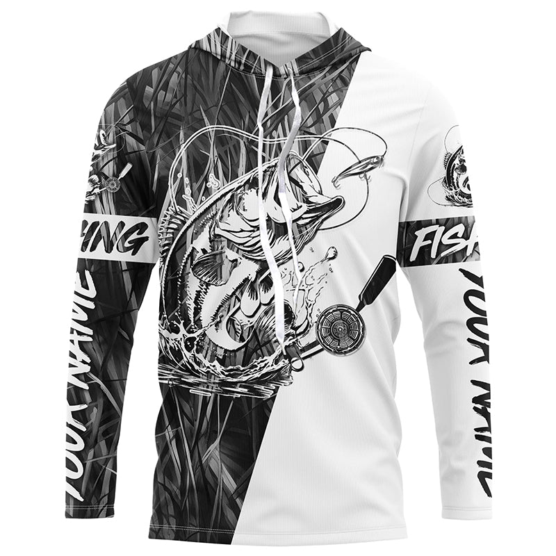 Custom Bass Fishing Tattoo Gray Camo Long Sleeve Tournament Fishing, Bass Fishing