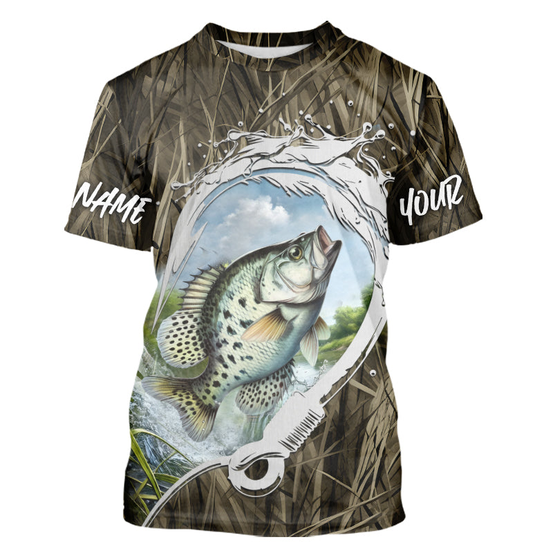 Custom Crappie Long Sleeve Hooded Tournament Fishing, Camo Fish Hook Crappie Fishing