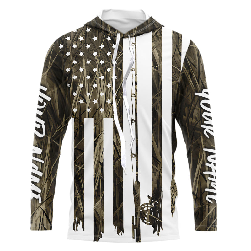 Custom Camouflage US Flag Fishing Rod Patriotic Fishing T-Shirtss