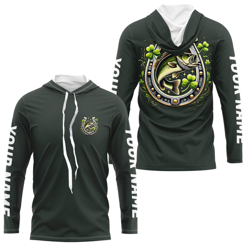 Custom St Patrick's Day Shamprock Largemouth Bass Long Sleeve Hooded Tournament Fishing