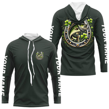 Custom St Patrick's Day Shamprock Largemouth Bass Long Sleeve Hooded Tournament Fishing
