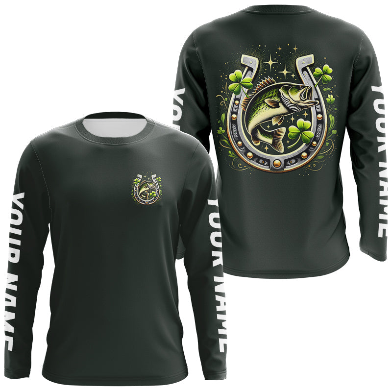 Custom St Patrick's Day Shamprock Largemouth Bass Long Sleeve Hooded Tournament Fishing
