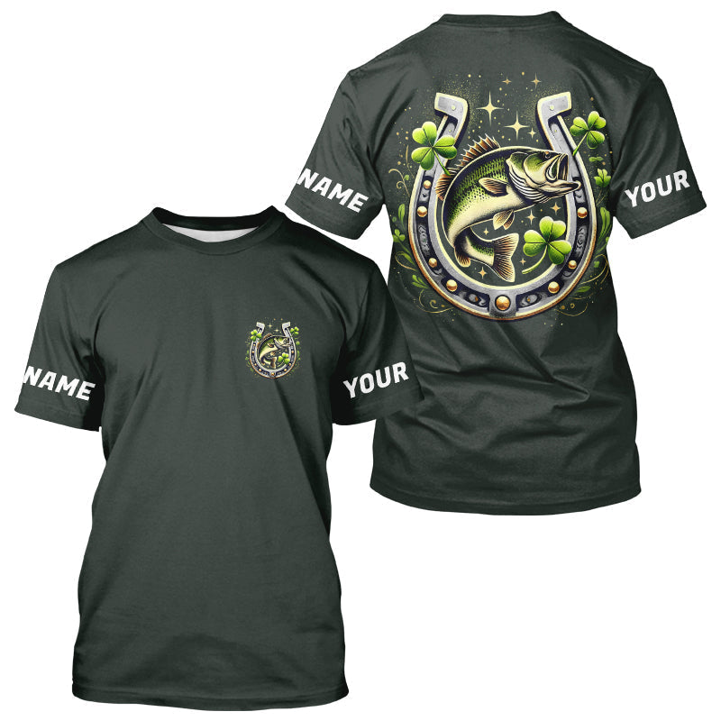 Custom St Patrick's Day Shamprock Largemouth Bass Long Sleeve Hooded Tournament Fishing