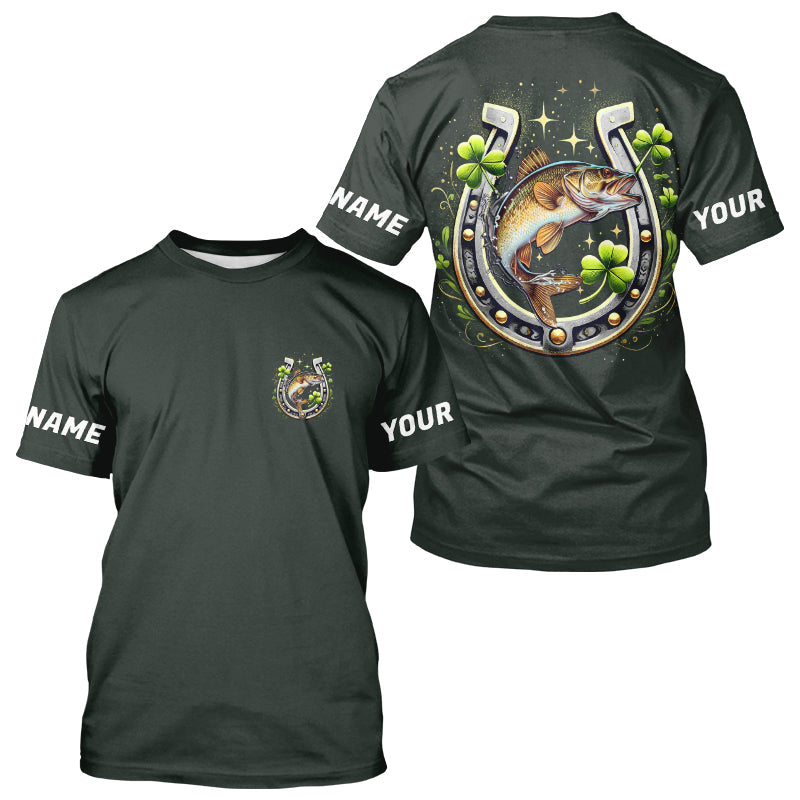 Custom St Patrick's Day Shamprock Walleye Long Sleeve Hooded Tournament Fishing