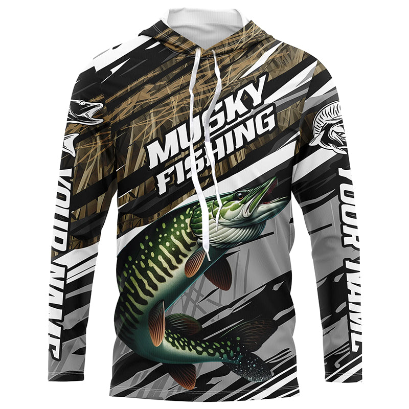 Musky Fishing Grass Camo Custom Long Sleeve, Muskie Uv Protection Tournament Fishing