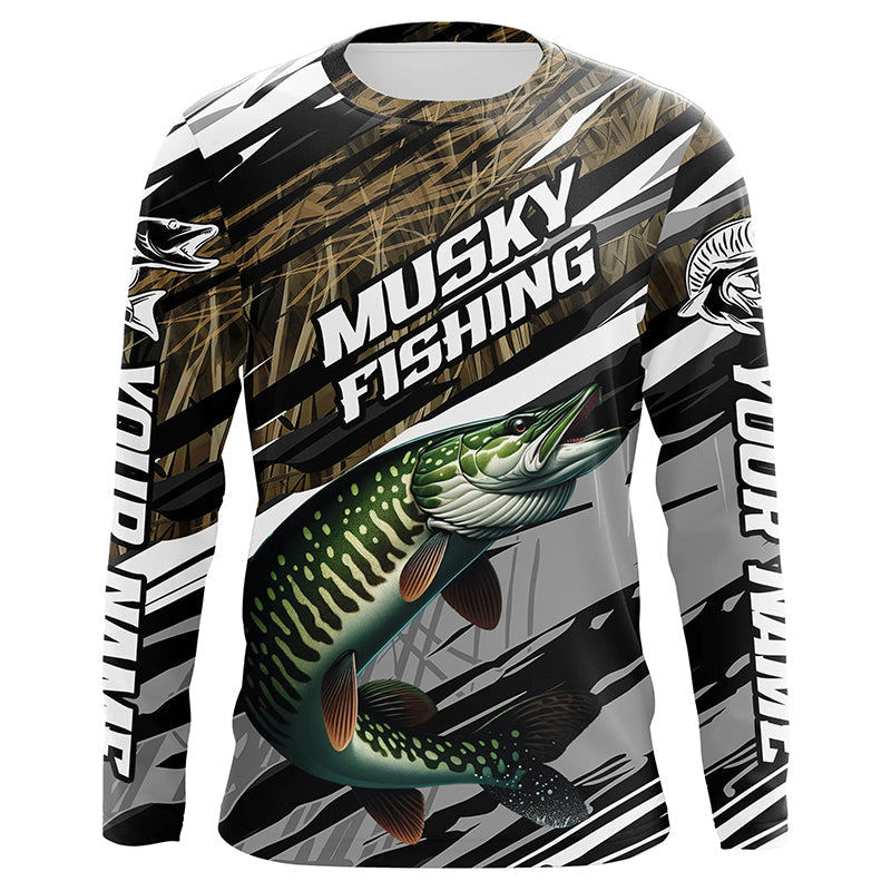 Musky Fishing Grass Camo Custom Long Sleeve, Muskie Uv Protection Tournament Fishing