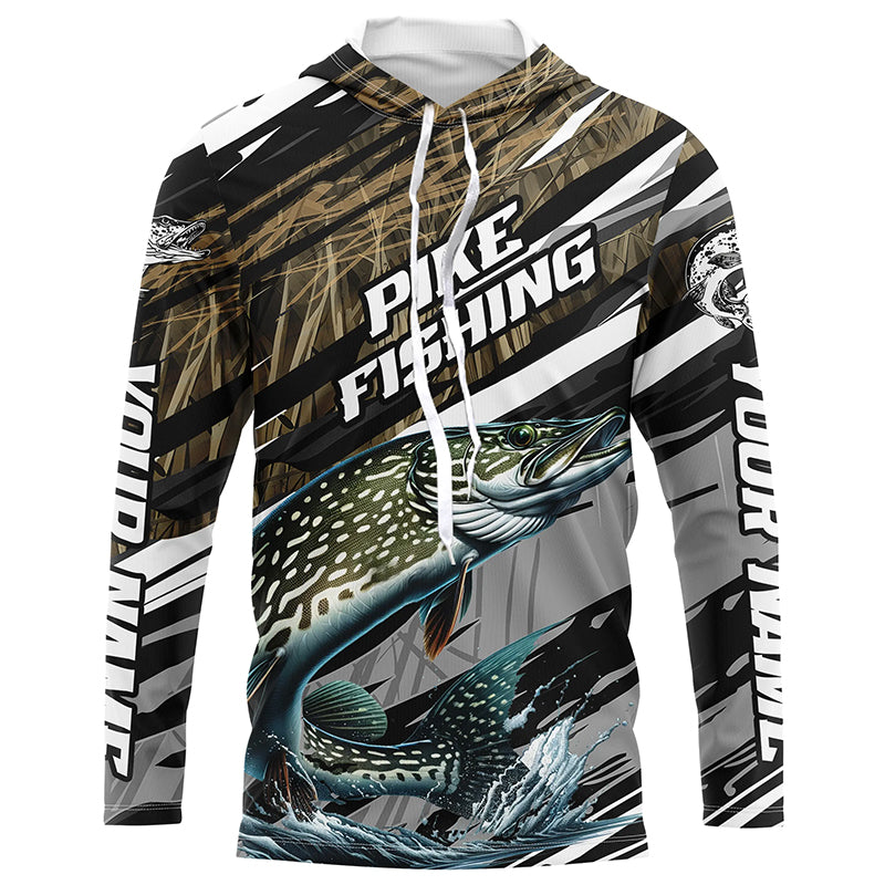Pike Fishing Grass Camo Custom Long Sleeve, Pike Uv Protection Tournament Fishing
