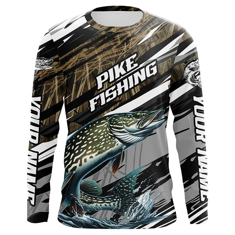 Pike Fishing Grass Camo Custom Long Sleeve, Pike Uv Protection Tournament Fishing
