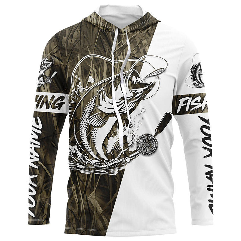 Custom Bass Fishing Tattoo Grass Camo Long Sleeve Tournament Fishing, Bass Fishing
