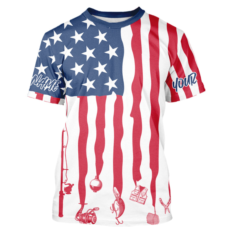 Personalized Patriotic US Flag Long Sleeve Hooded Fishing, American Flag Fishing Tools