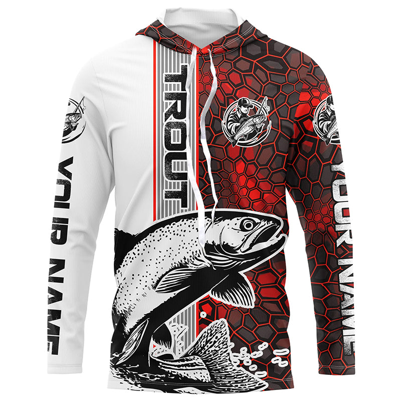 Trout Fishing Red Camo Long Sleeve Fishing With Custom Name, Trout 3D Fishing