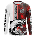 Trout Fishing Red Camo Long Sleeve Fishing With Custom Name, Trout 3D Fishing