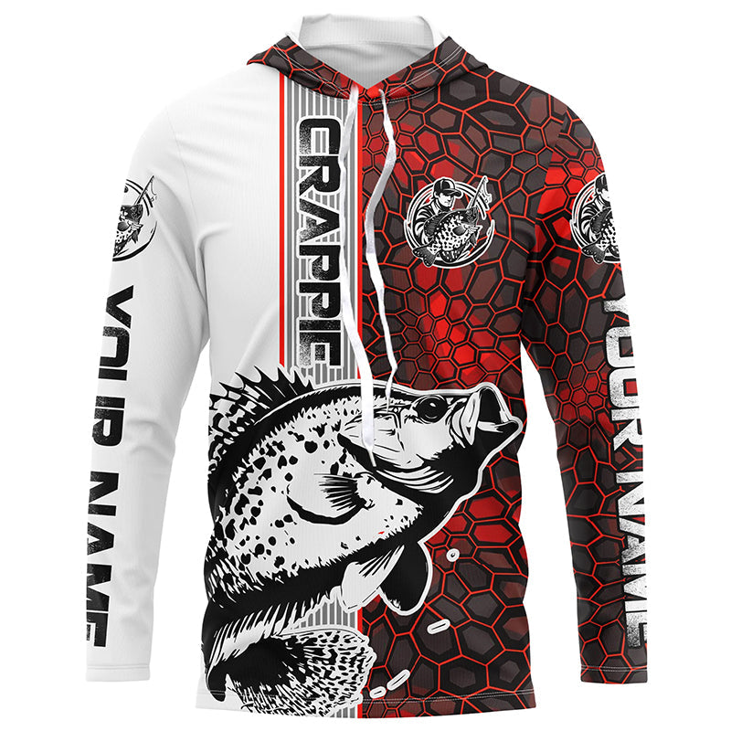 Crappie Fishing Red Camo Long Sleeve Fishing With Custom Name, Crappie 3D Fishing