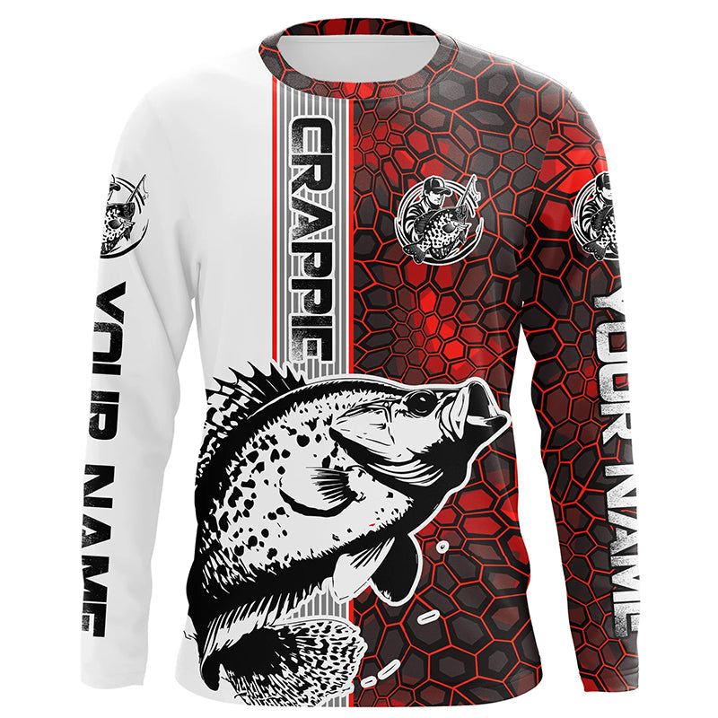 Crappie Fishing Red Camo Long Sleeve Fishing With Custom Name, Crappie 3D Fishing