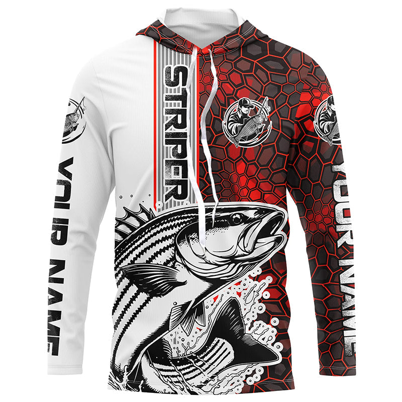 Striped Bass Fishing Red Camo Long Sleeve Fishing With Custom Name, Striper Fishing