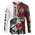 Pike Fishing Red Camo Long Sleeve Fishing With Custom Name, Pike 3D Fishing