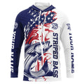 Custom Patriotic Striped Bass Long Sleeve Hooded Fishing, Red White And Blue Fishing