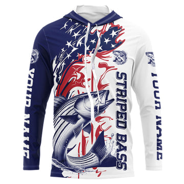 Custom Patriotic Striped Bass Long Sleeve Hooded Fishing, Red White And Blue Fishing