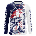 Custom Patriotic Striped Bass Long Sleeve Hooded Fishing, Red White And Blue Fishing
