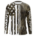 Custom US Fishing Rod Grass Camo Patriotic Long Sleeve Hooded Fishing