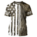 Custom US Fishing Rod Grass Camo Patriotic Long Sleeve Hooded Fishing