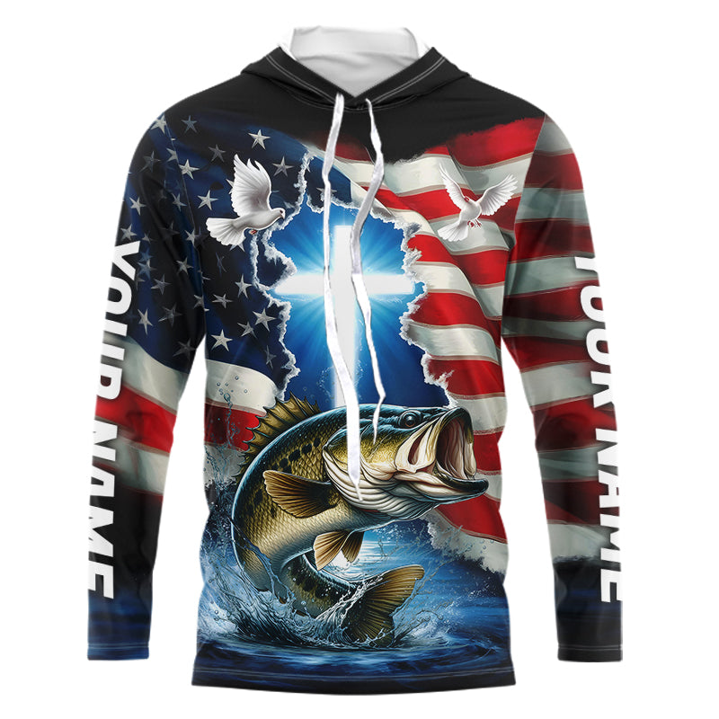 Custom Faith Largemouth Bass Patriotic Fishing T-Shirts, US Fishing
