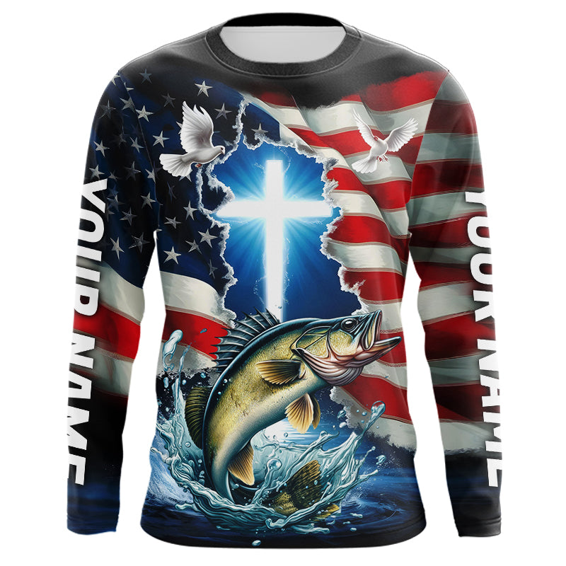 Custom Faith Walleye Patriotic Fishing T-Shirts, US Fishing