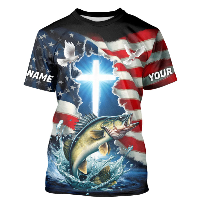 Custom Faith Walleye Patriotic Fishing T-Shirts, US Fishing
