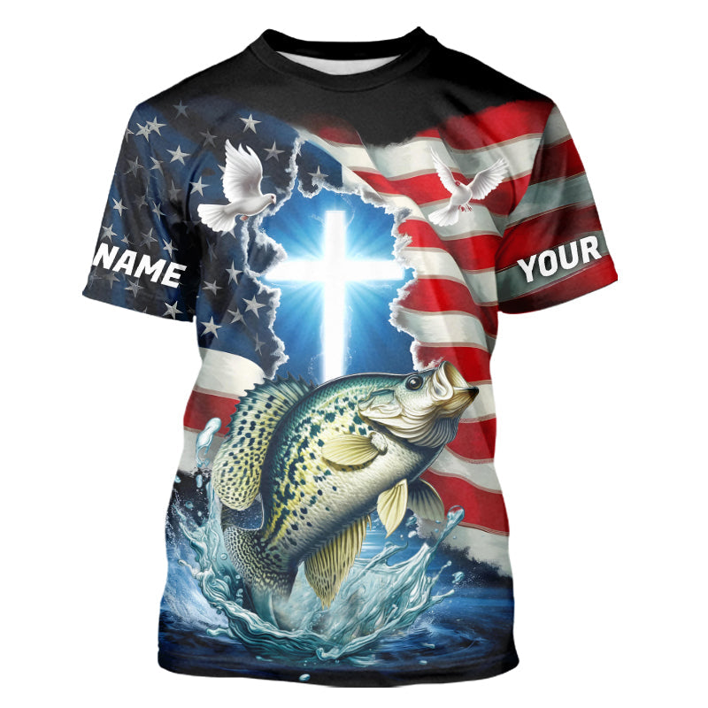 Custom Faith Crappie Patriotic Fishing T-Shirts, US Fishing