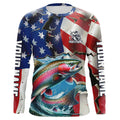 Custom American Flag Rainbow Trout Long Sleeve Fishing, Patriotic Trout Fisherman