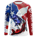 Bass Fishing American Flag Custom Performance Long Sleeve Fishing, Patriotic Fishing Gifts