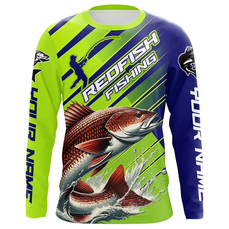 Personalized Redfish Fishing Tournament, Long Sleeve Performance In Blue and Green