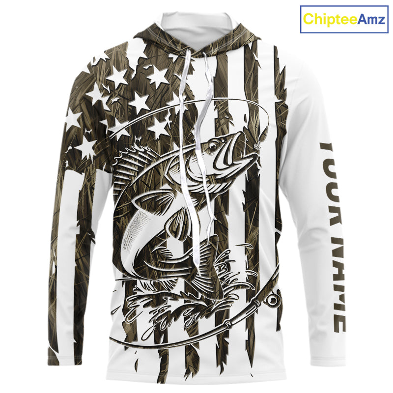 Custom Patrotic Walleye Long Sleeve Camo Fishing, Walleye US Fishing
