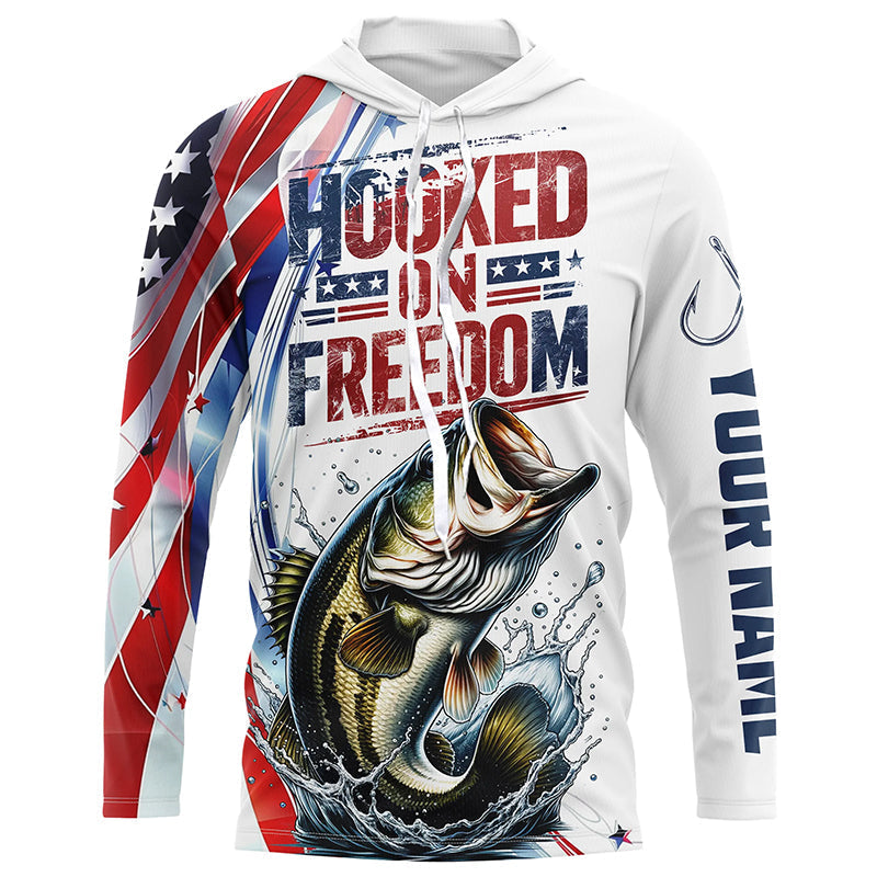American Flag Bass Fishing Custom Long Sleeve Fishing, Patriotic Bass Fishing