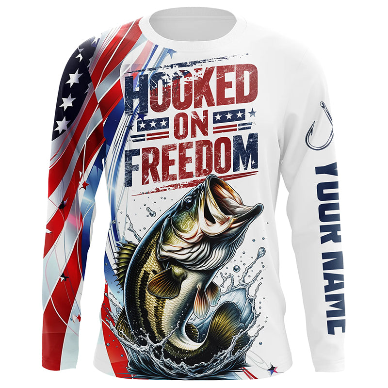 American Flag Bass Fishing Custom Long Sleeve Fishing, Patriotic Bass Fishing