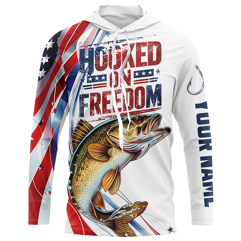 American Flag Walleye Fishing Custom Long Sleeve Fishing, Patriotic Walleye Fishing