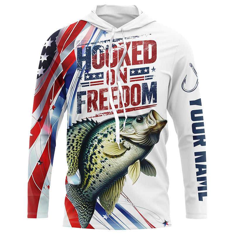 American Flag Crappie Fishing Custom Long Sleeve Fishing, Patriotic Crappie Fishing