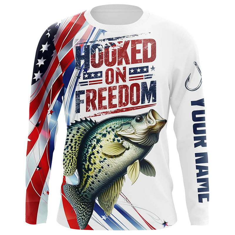 American Flag Crappie Fishing Custom Long Sleeve Fishing, Patriotic Crappie Fishing