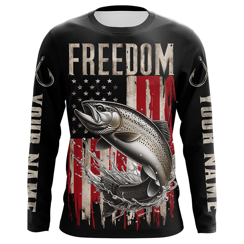 Personalized Patriotic Trout Long Sleeve Uv Protection Fishing, American Flag Fishing