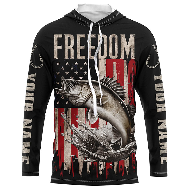Personalized Patriotic Walleye Long Sleeve Fishing, American Flag Fishing