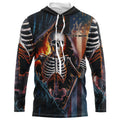 Custom American Flag Skull Long Sleeve Uv Protection Fishing, Patriotic Fishing