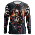 Custom American Flag Skull Long Sleeve Uv Protection Fishing, Patriotic Fishing