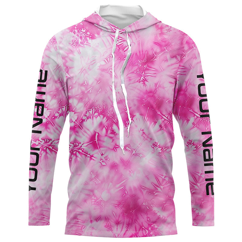 Pink Shibori Tie Dye Camo Long Sleeve Uv Protection Fishing, Personalized Fishing