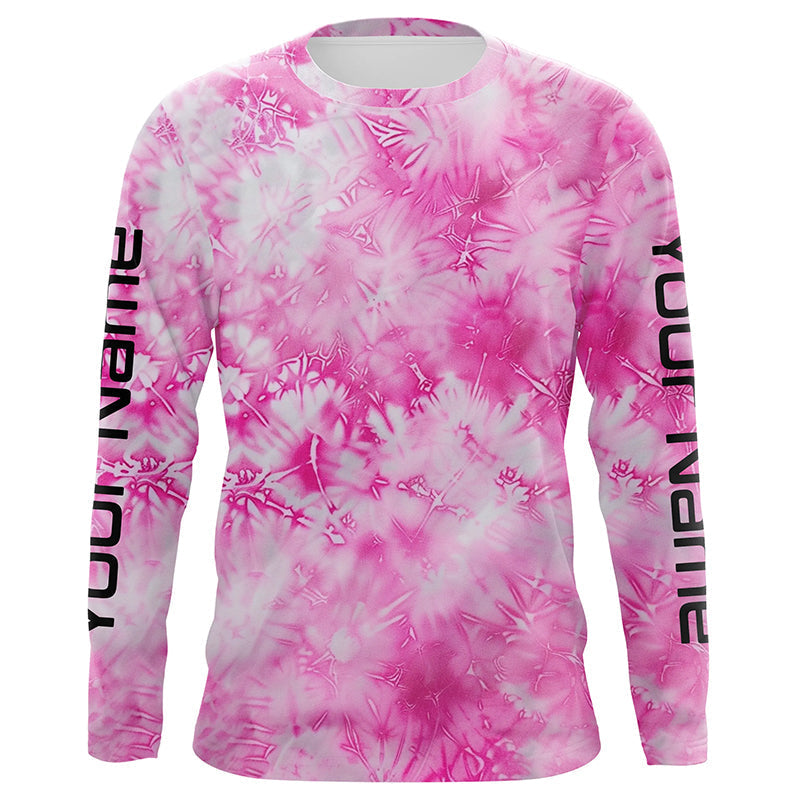Pink Shibori Tie Dye Camo Long Sleeve Uv Protection Fishing, Personalized Fishing